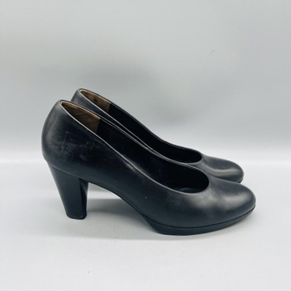 Paul Green Shoes Women 8 Black Leather Cone Heel Dress Pumps Round Toe Slip On